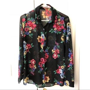 Floral sheer button down